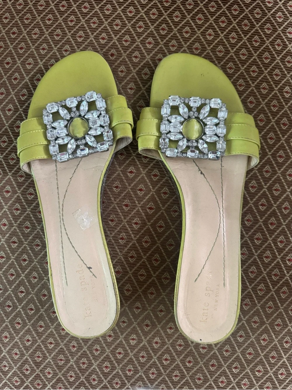 kate spade lime yellow jeweled slide mules